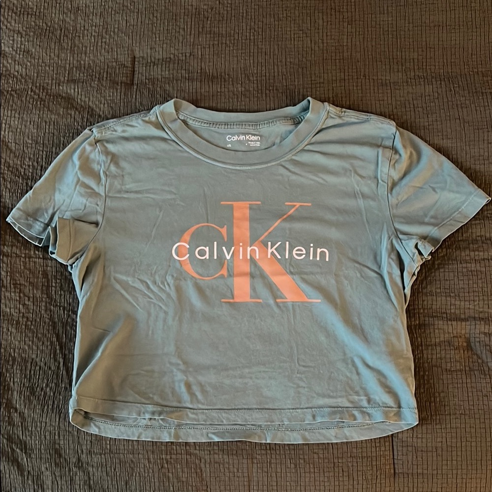 Calvin Klein Blue Crop Top with Pink Logo